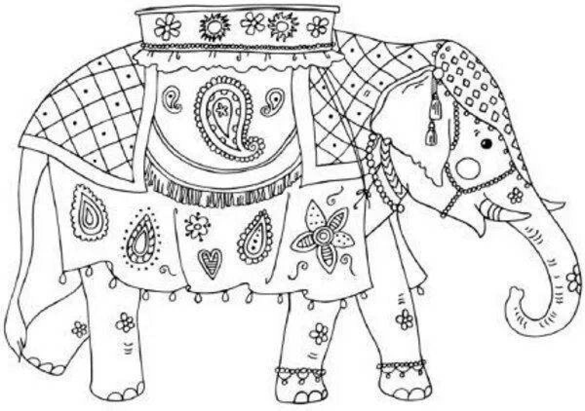 Величественный индийский слон-раскраска