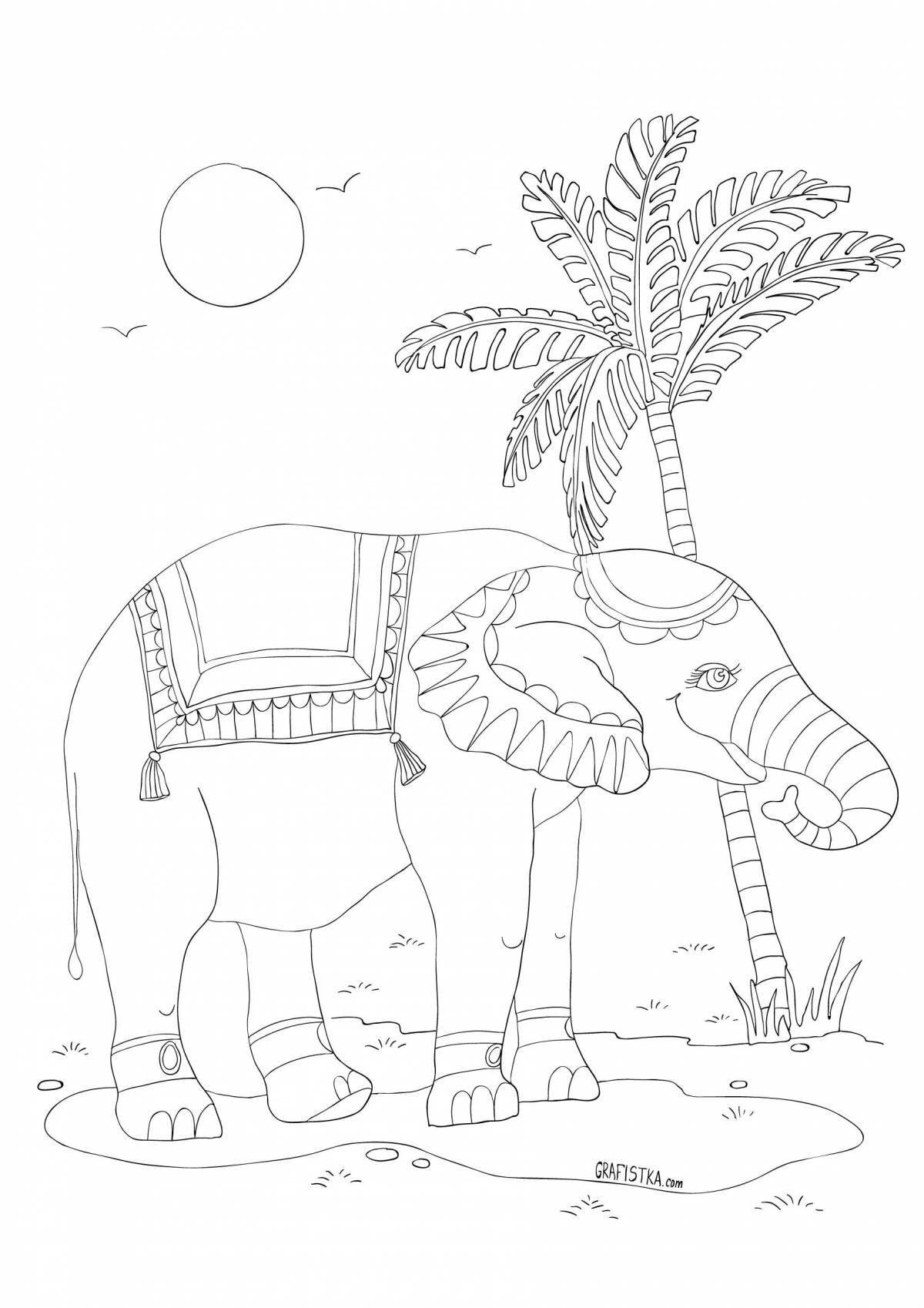 Блестящая раскраска индийский слон