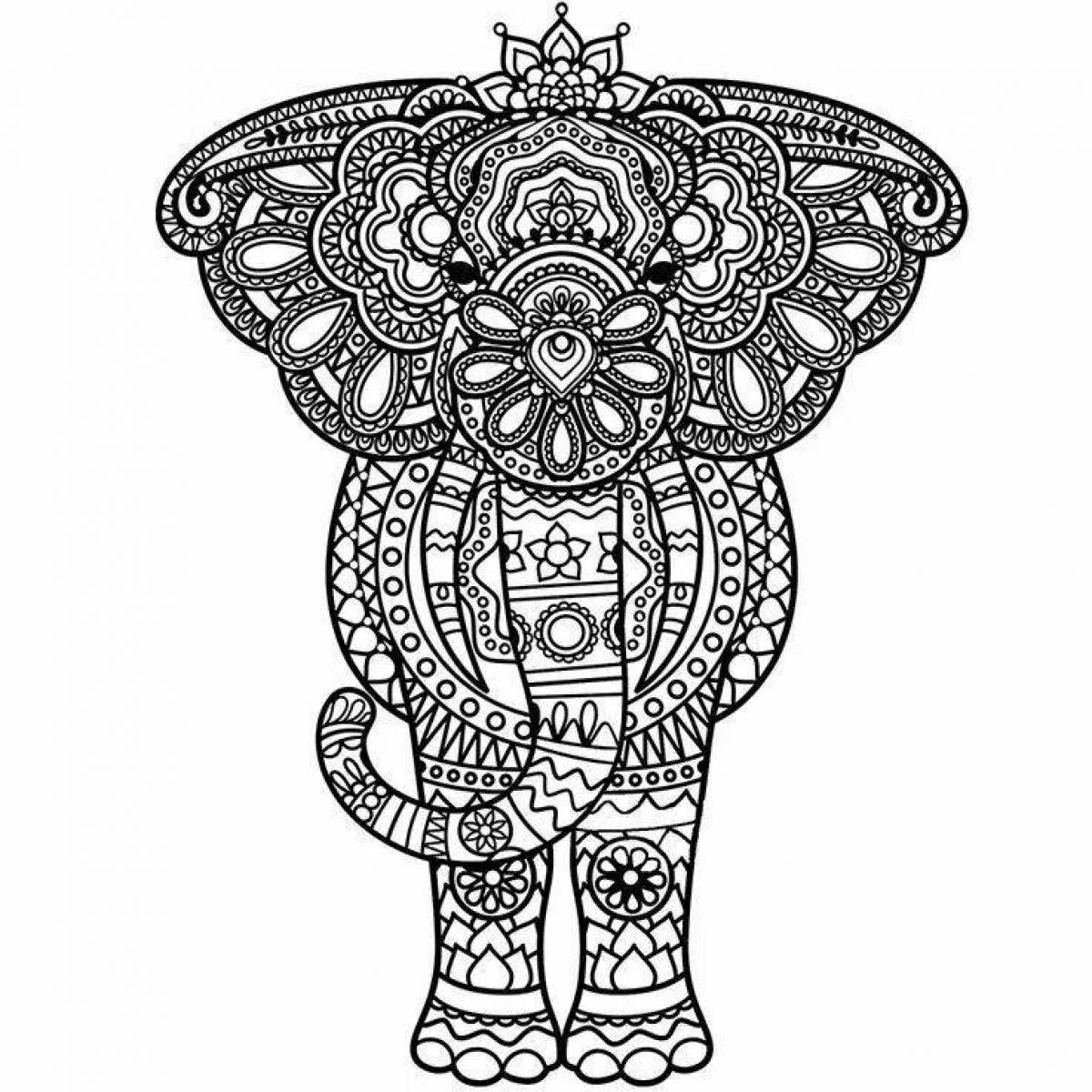 Блестящая раскраска слон индийский