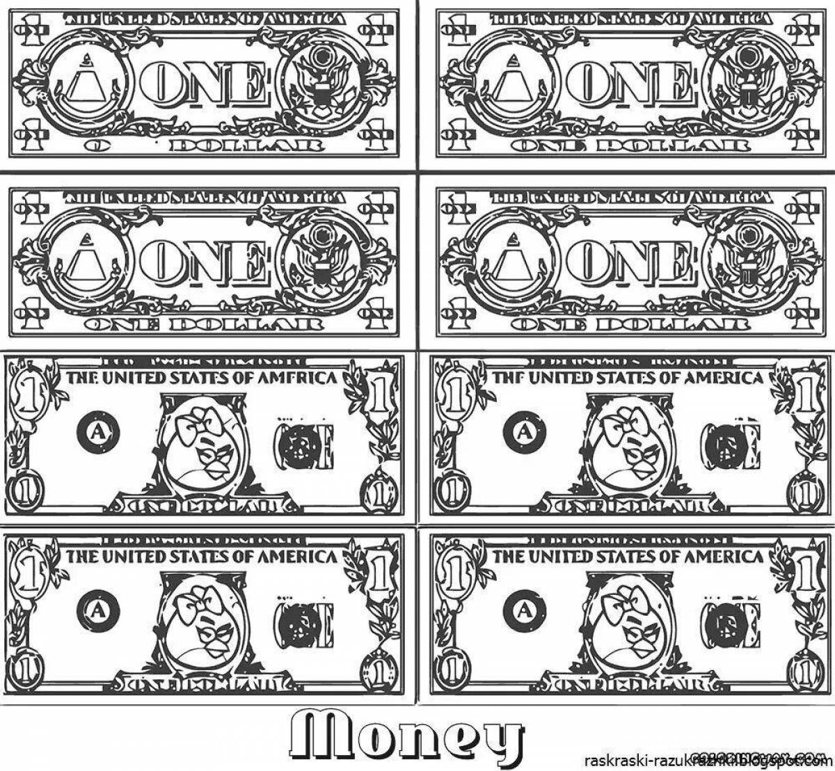 Яркая раскраска реальные бумажные деньги
