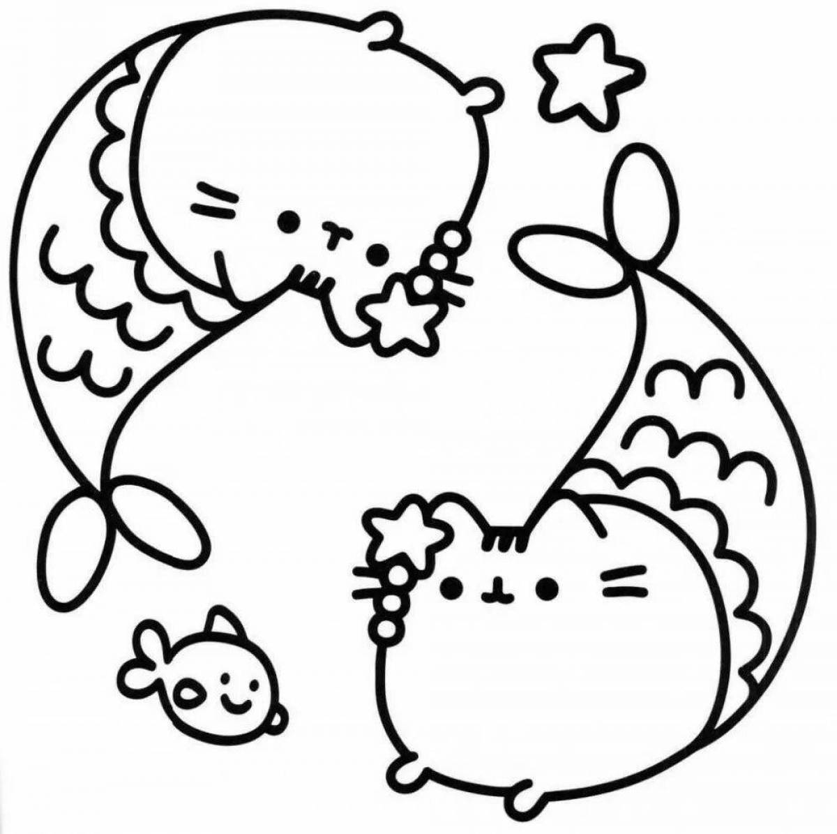 Увлекательная раскраска кота-русалки