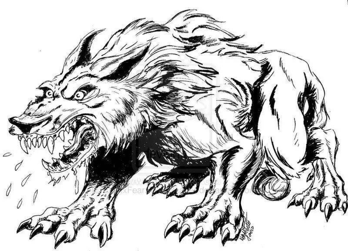 Нервирующая страница раскраски «злой волк»