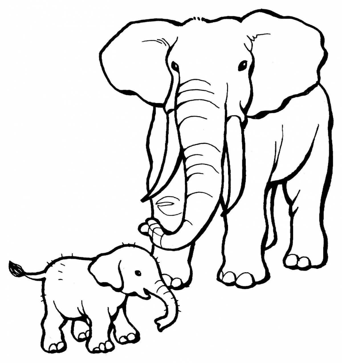 Анимированная раскраска слон и девочка