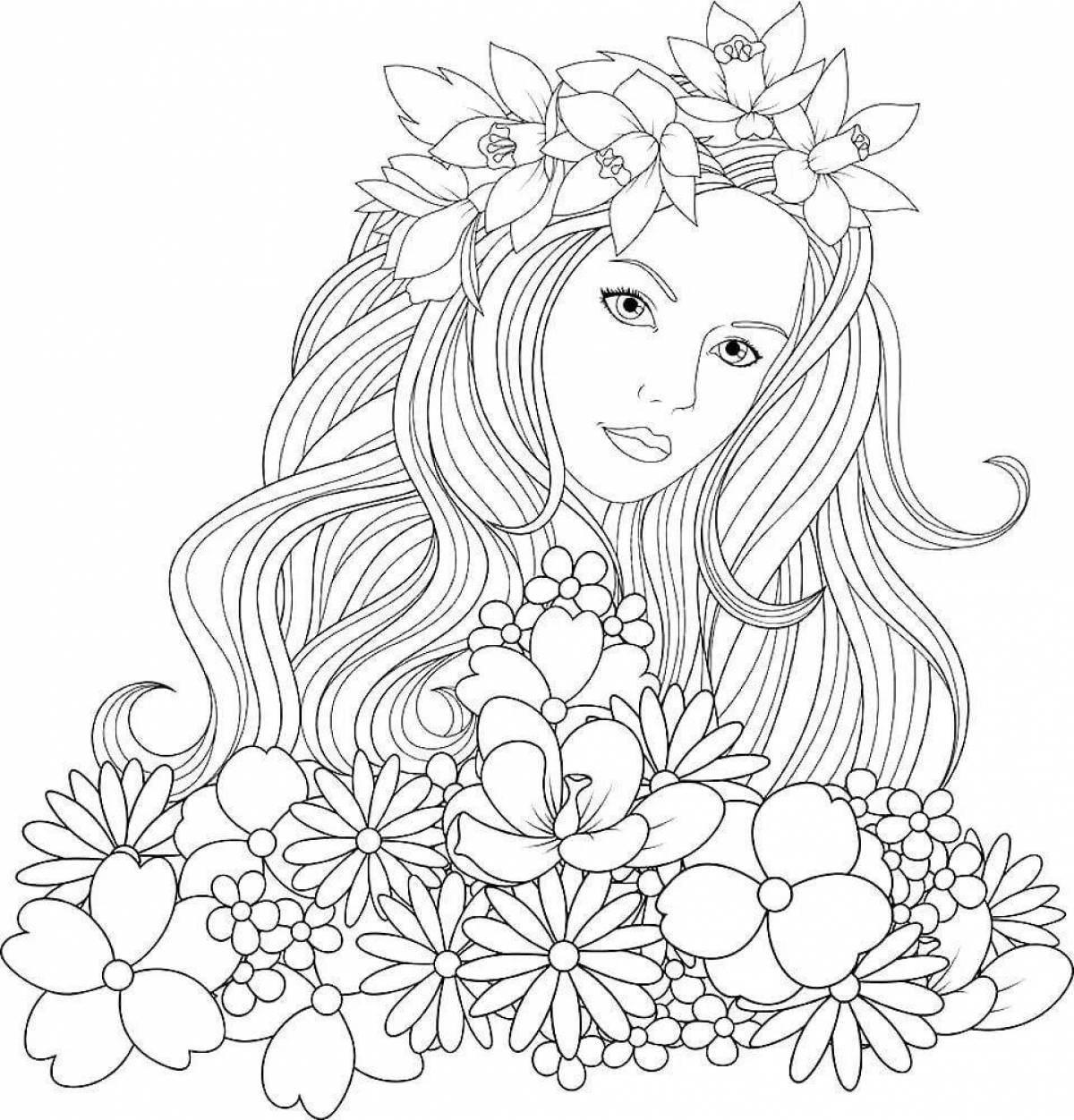 Анимированная раскраска девушка весна