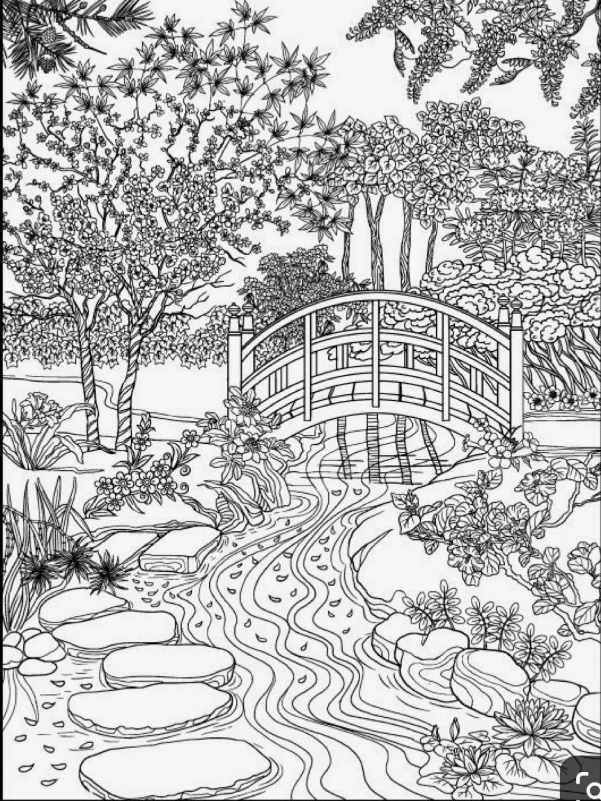 Вдохновляющая раскраска «японский сад»