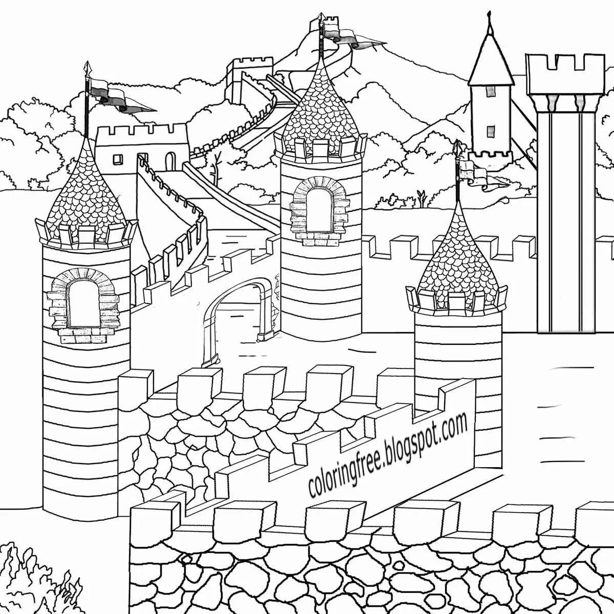 Раскраска величественный средневековый замок