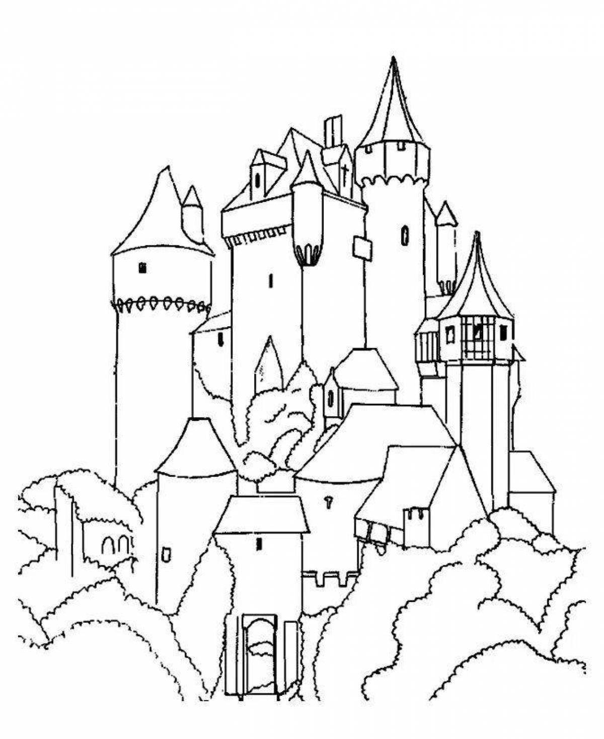 Раскраска большой средневековый замок