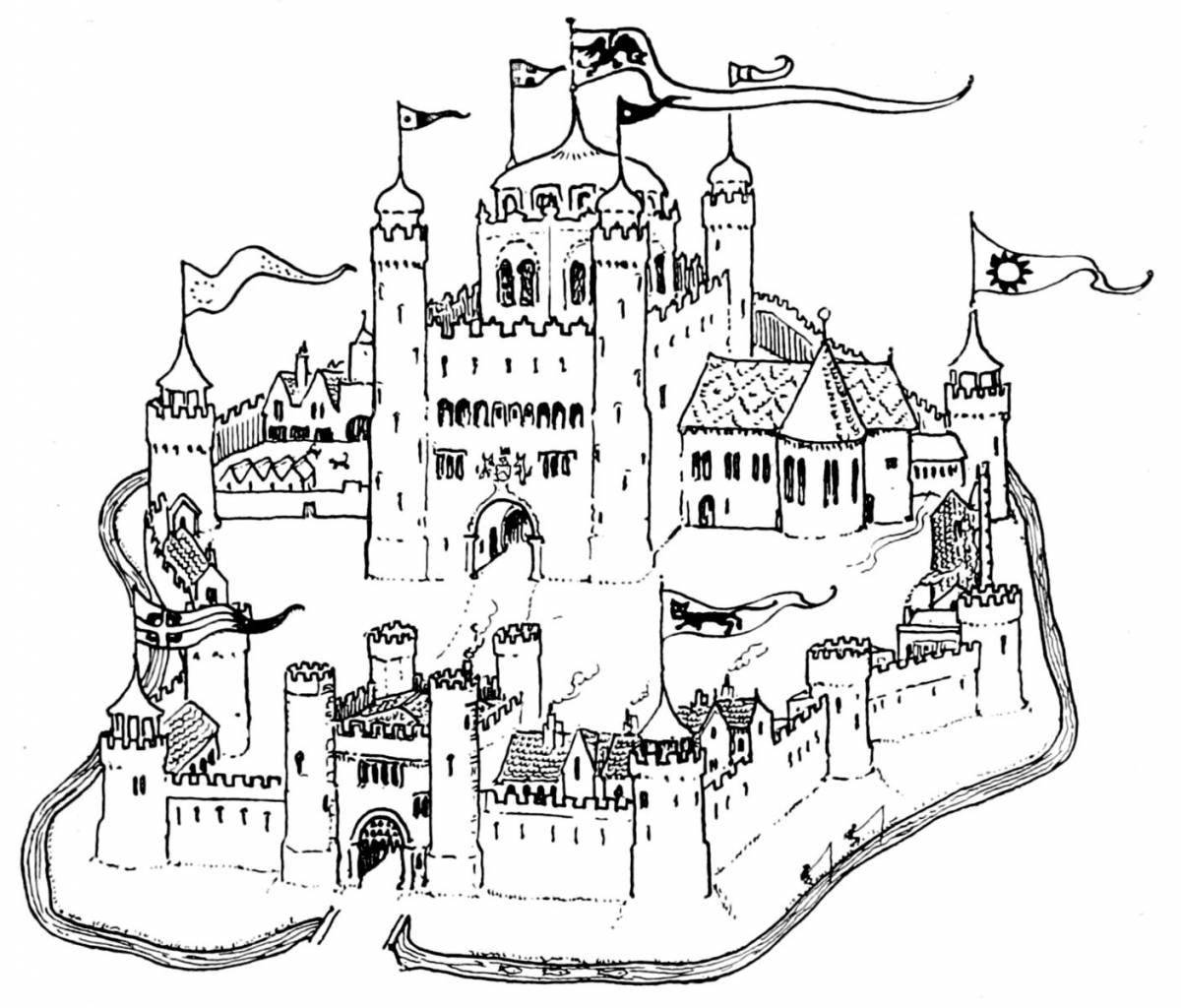 Раскраска изысканный средневековый замок