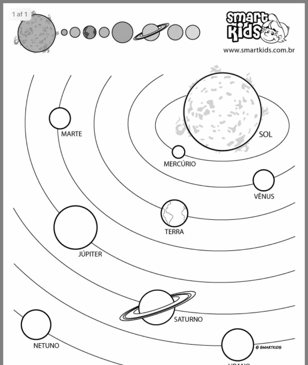 Интригующая раскраска планет солнечной системы в порядке от солнца с названиями