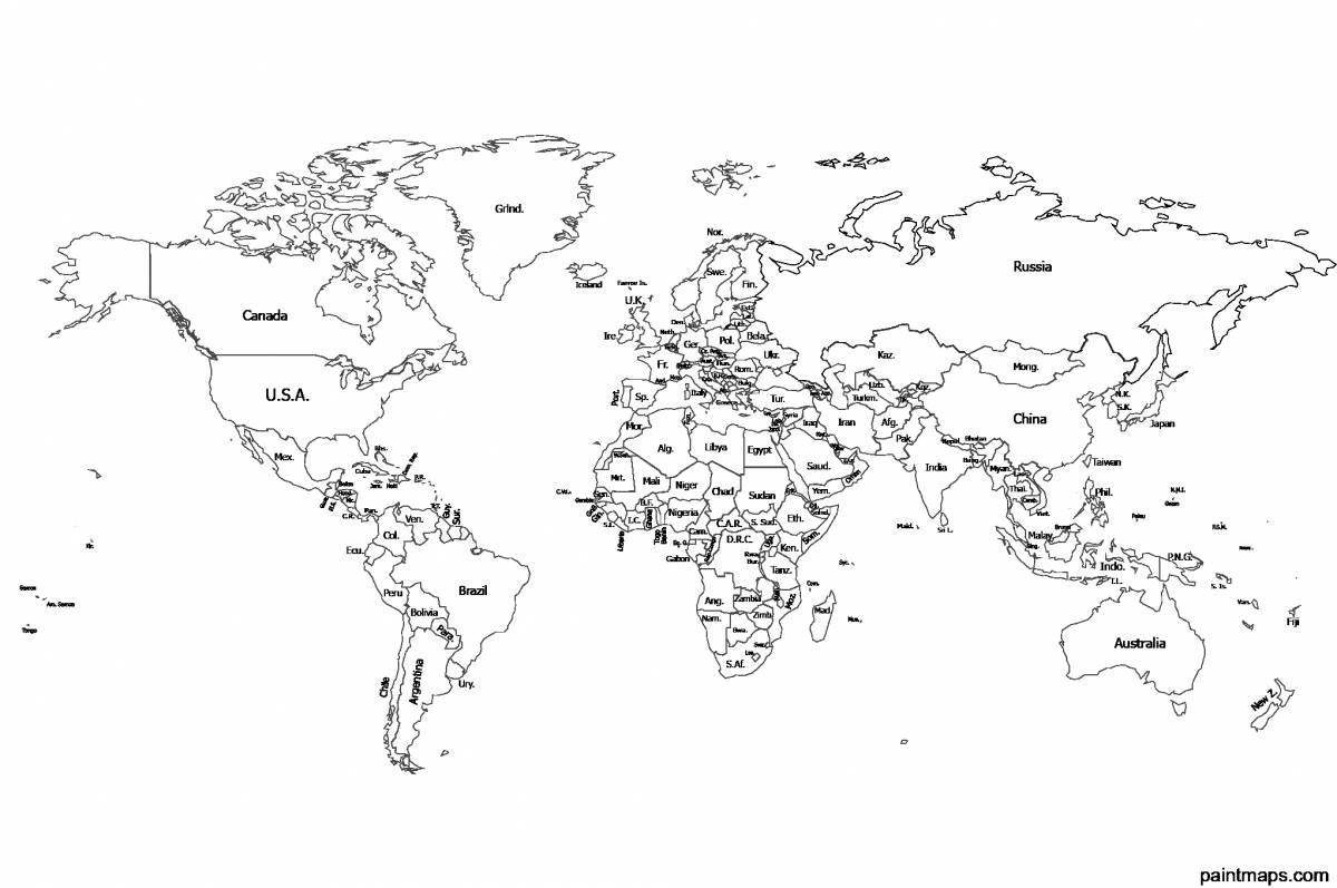 Изысканная раскраска политическая карта мира