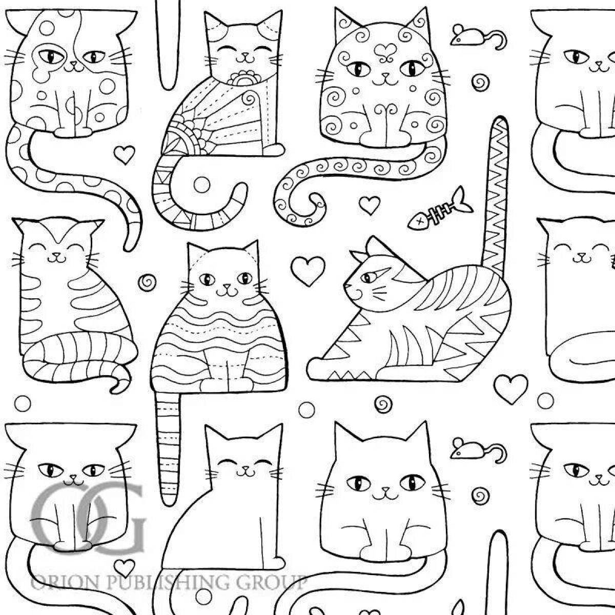 Страница раскраски стикеров с пушистыми кошками
