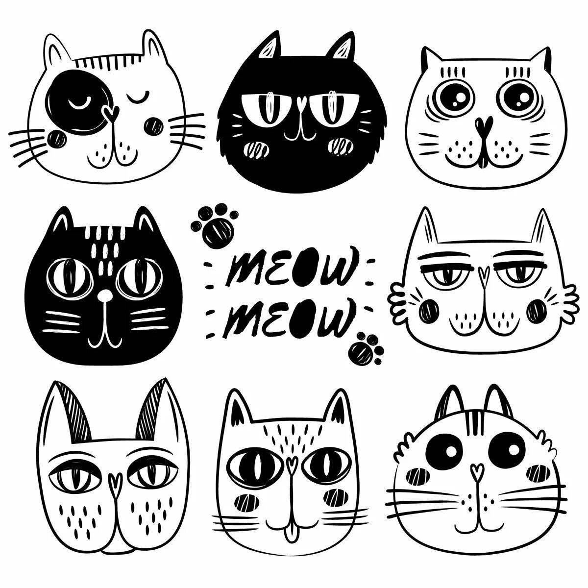 Страница раскраски стикеров fun cat