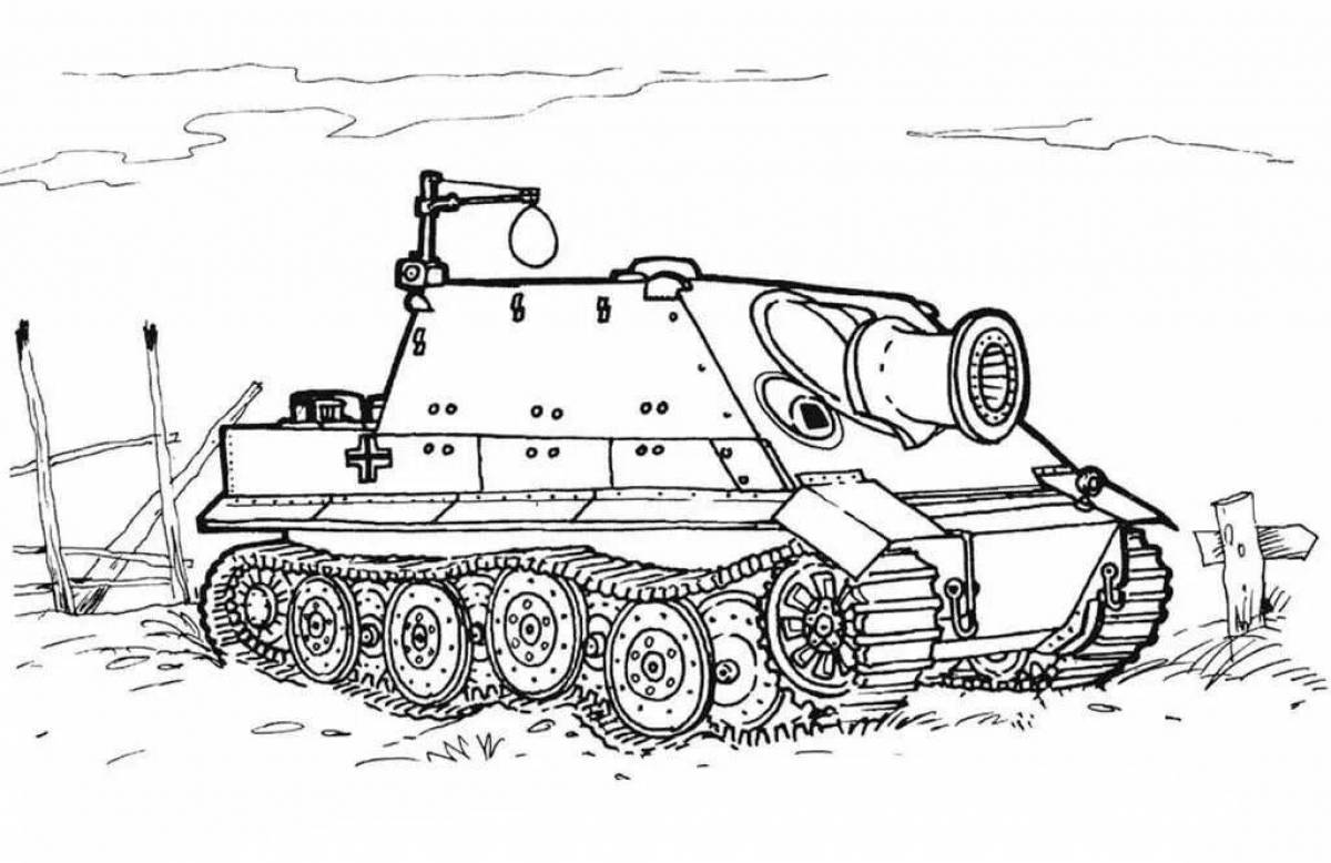 Красочная страница раскраски немецкого танка