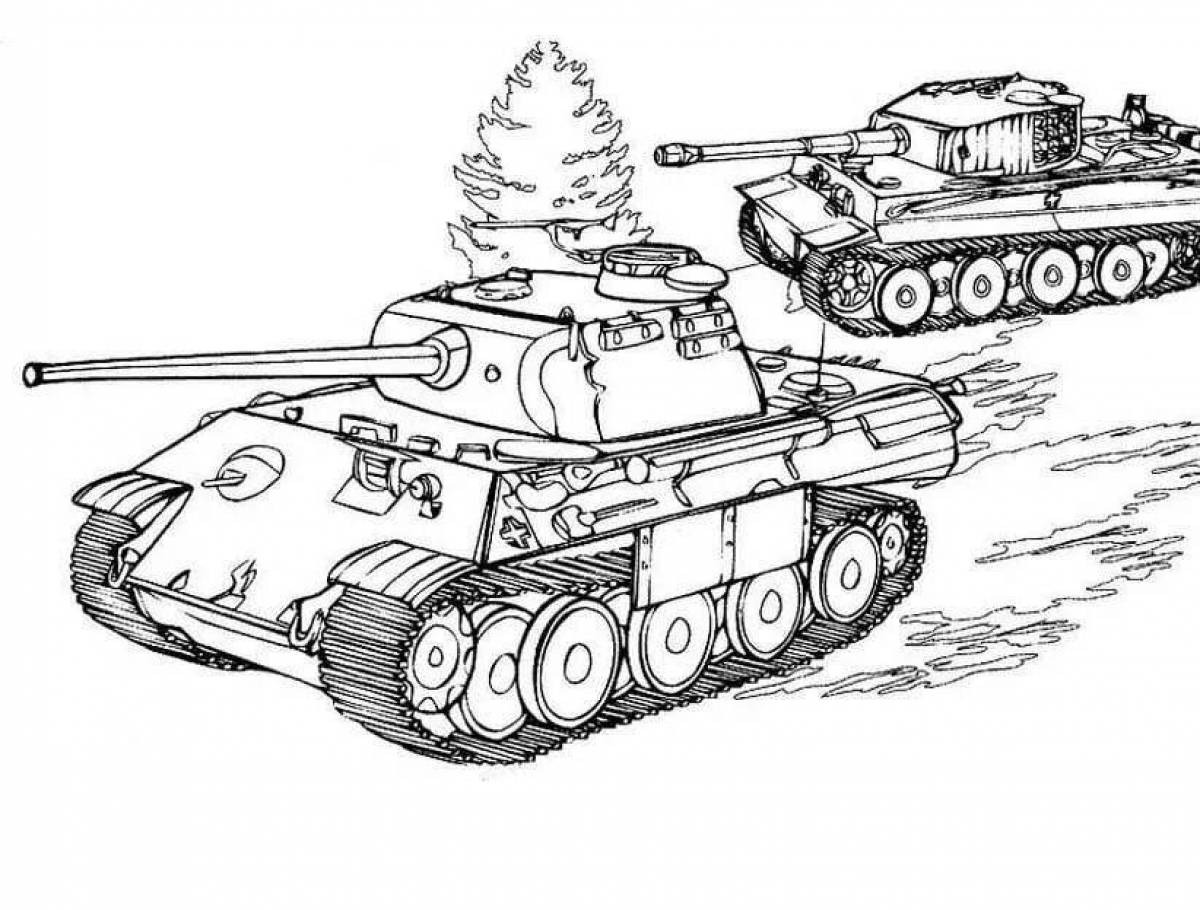 Детально проработанная страница раскраски немецкого танка