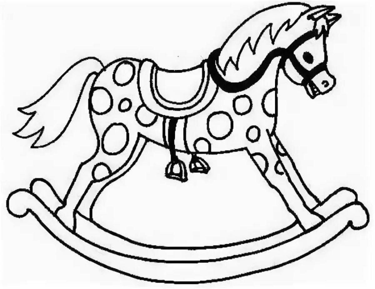 Яркая лошадка-качалка раскраска