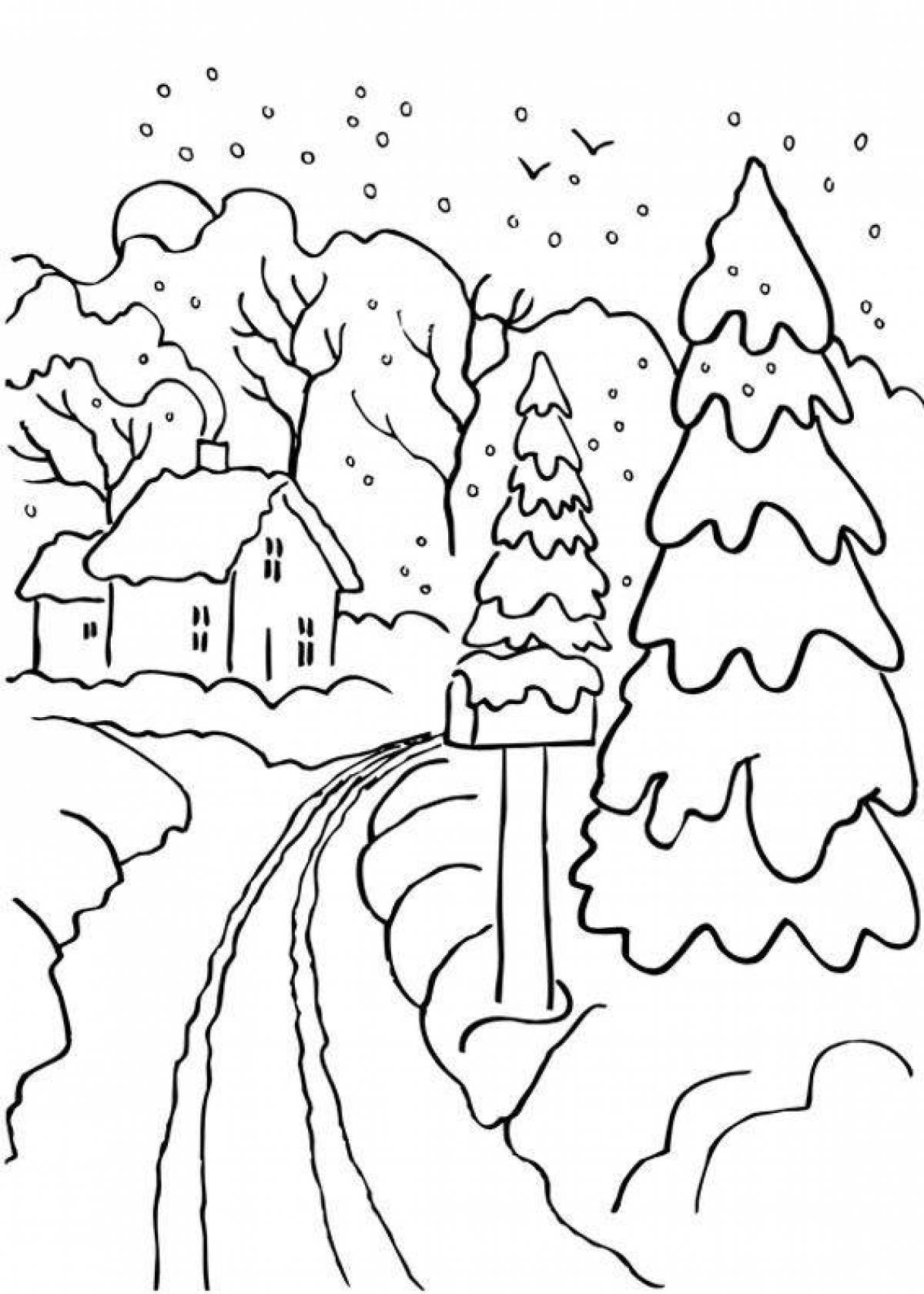Манящий зимний пейзаж раскраска 2 класс
