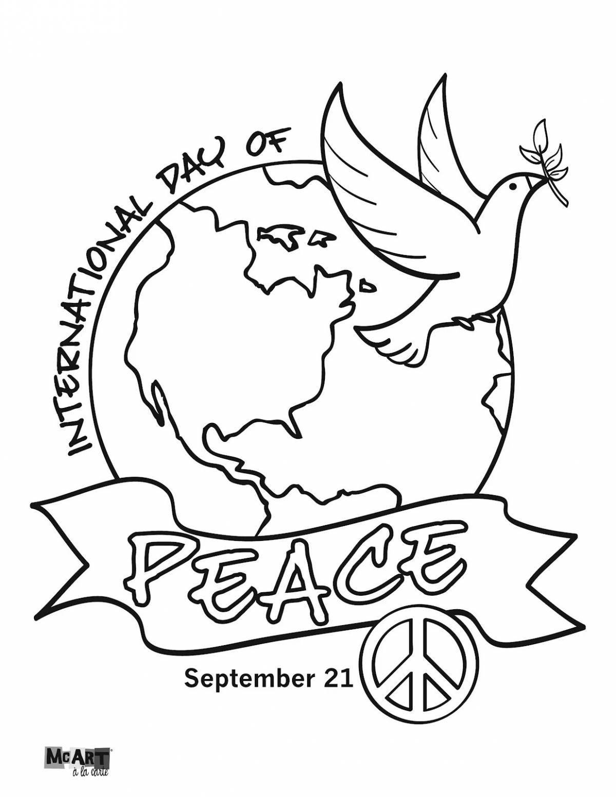 Красочная страница раскраски «мир во всем мире — нет войны»