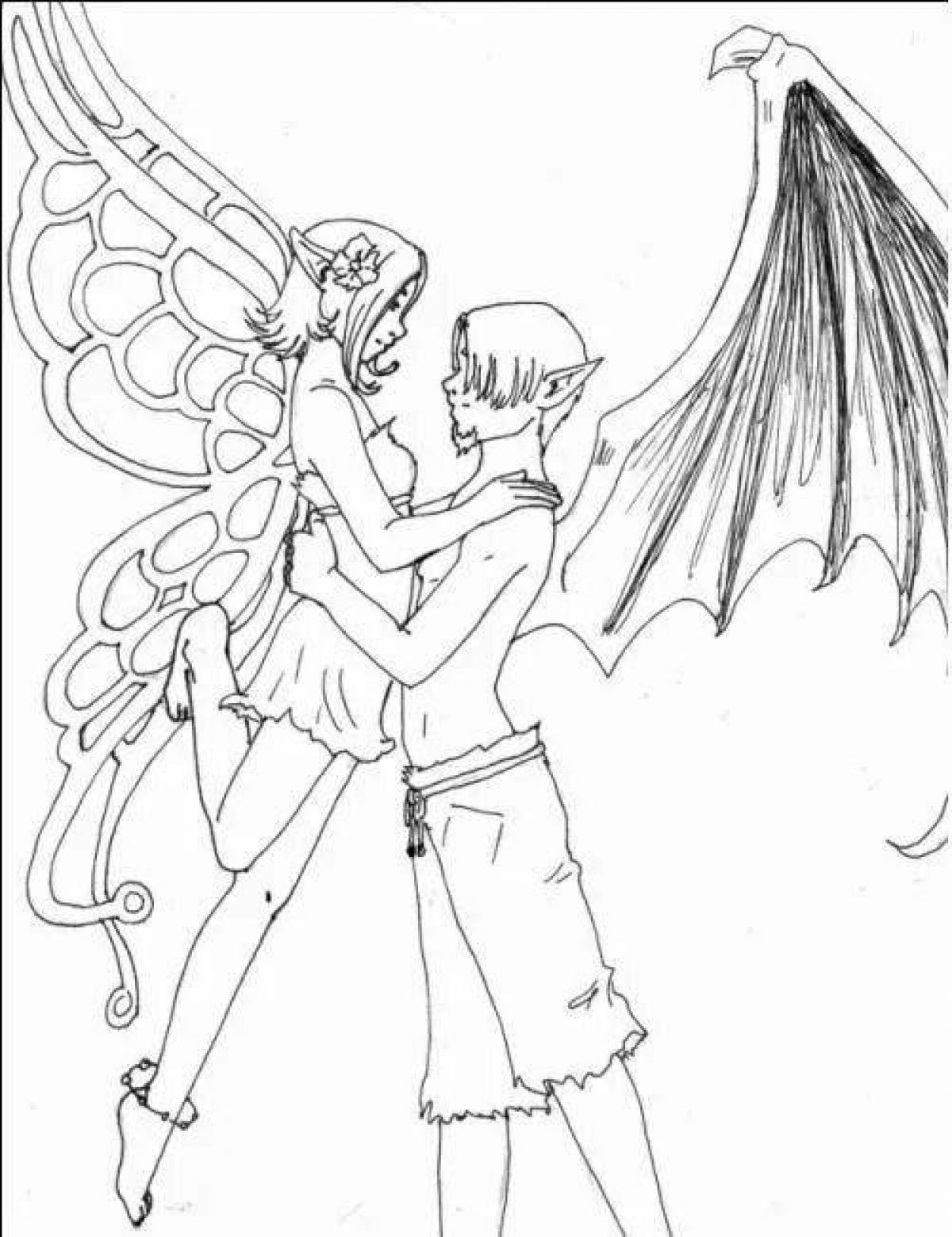 Изысканная раскраска демон и ангел