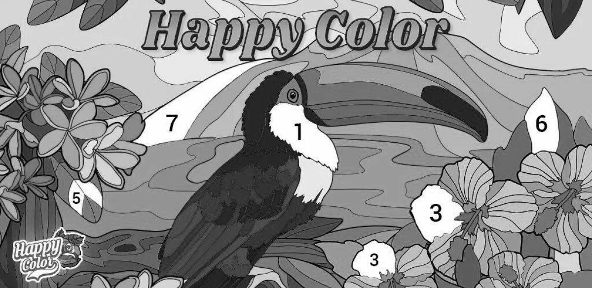 Залитая красками раскраска happy color game by numbers