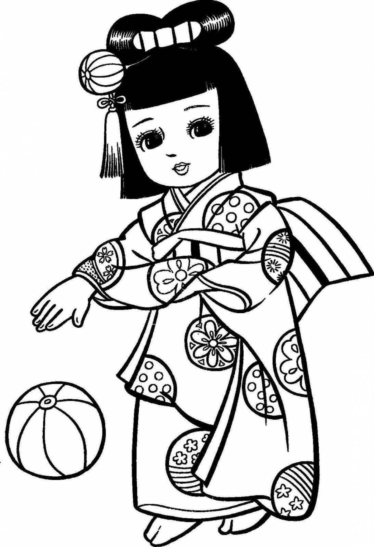 Сияющая раскраска японка в кимоно рисунок 4 класс