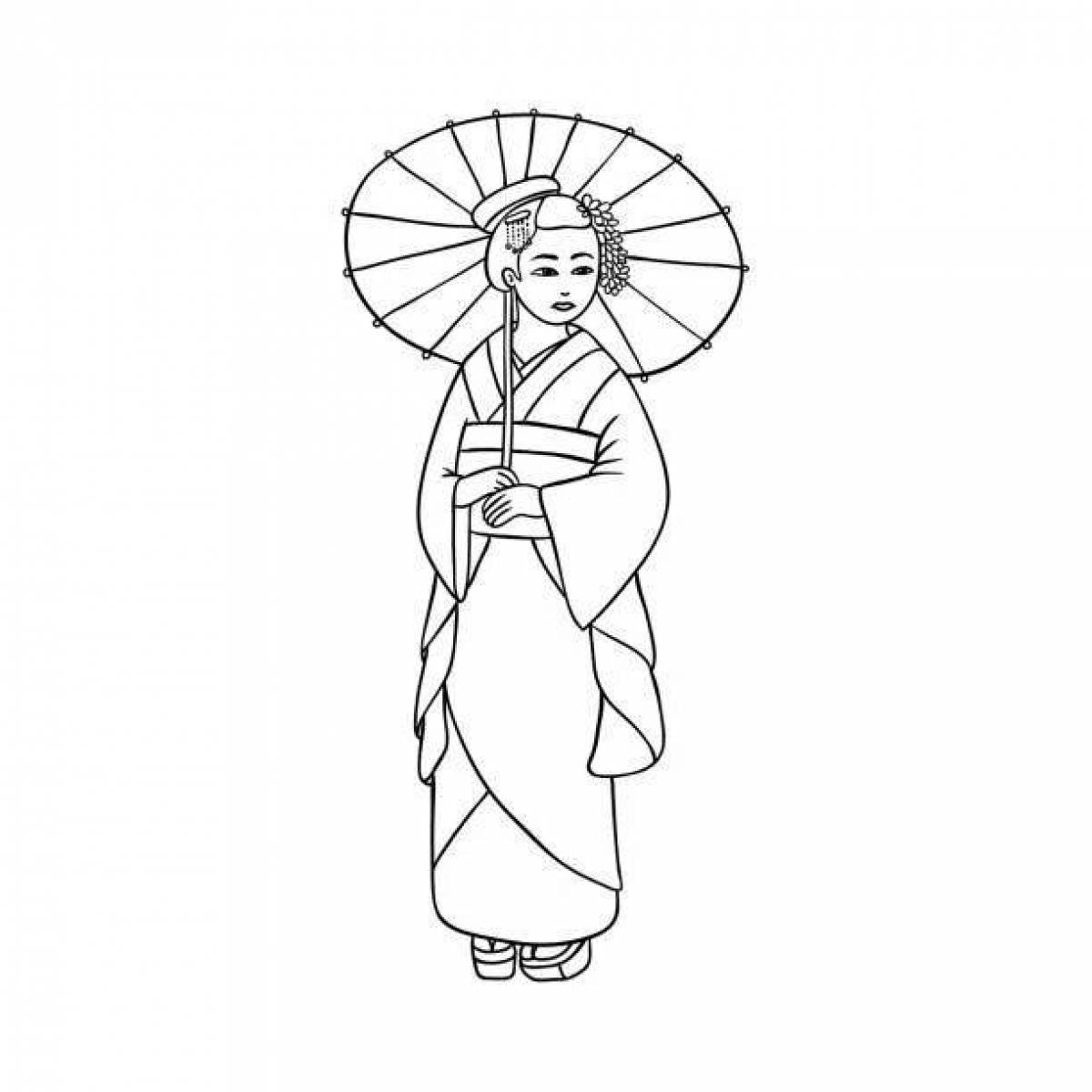 Светящаяся раскраска японка в кимоно рисунок 4 класс