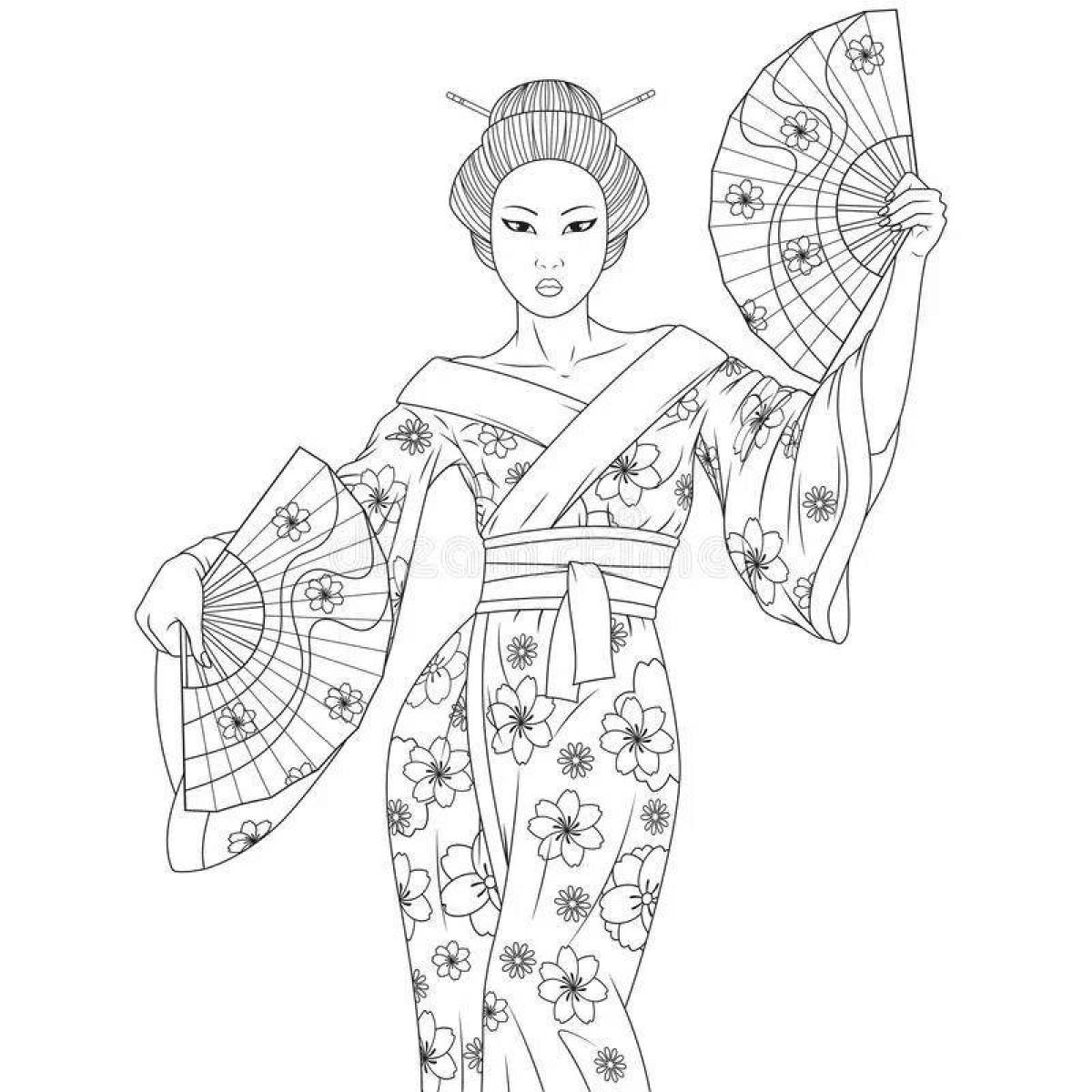 Пикантная раскраска японка в кимоно рисунок 4 класс
