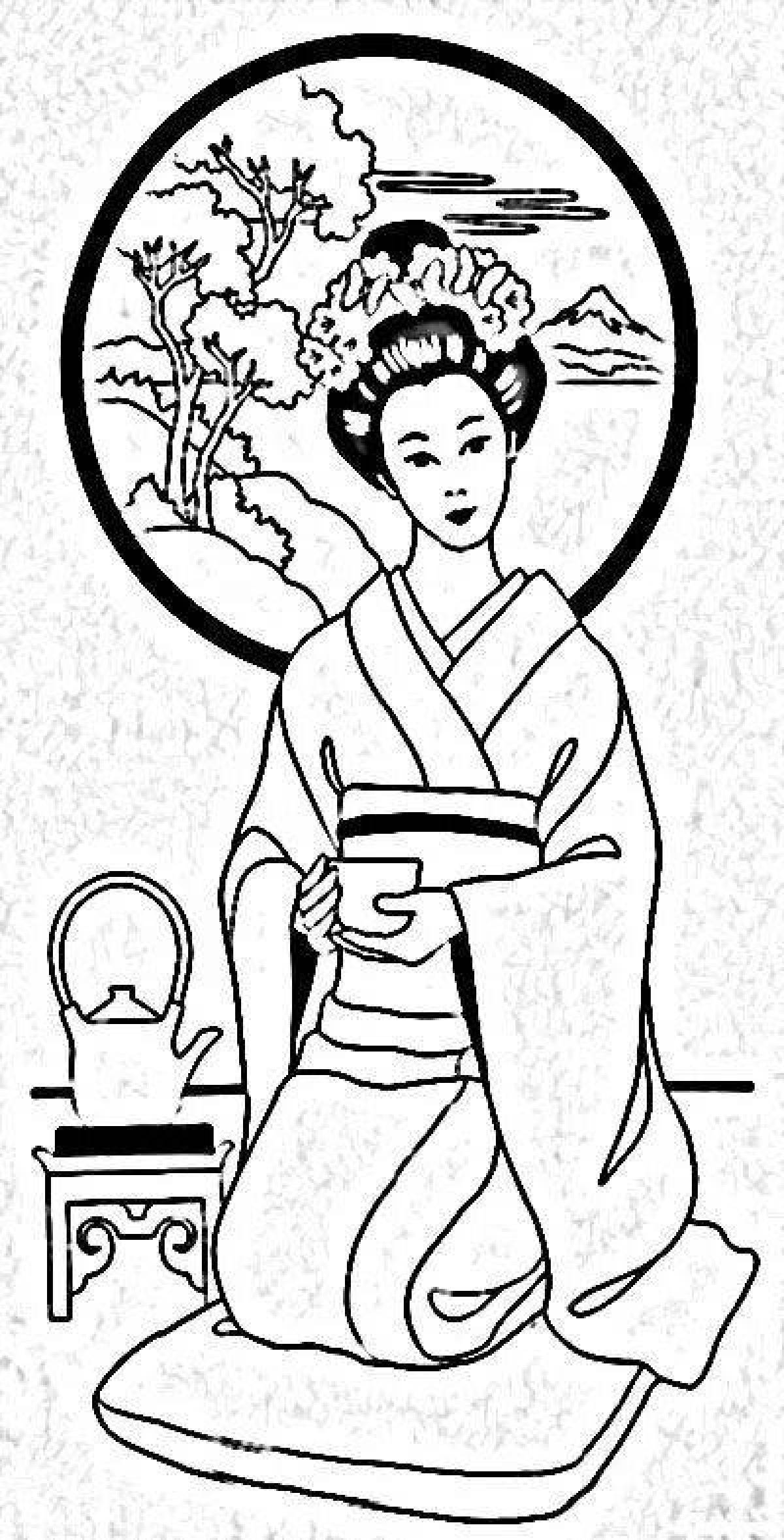 Буйная раскраска японка в кимоно рисунок 4 класс