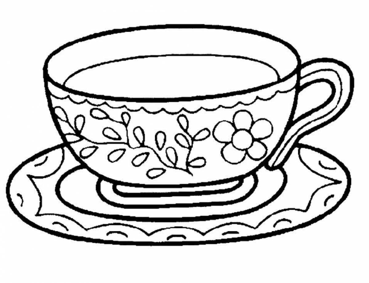Раскраска игристая чайная посуда