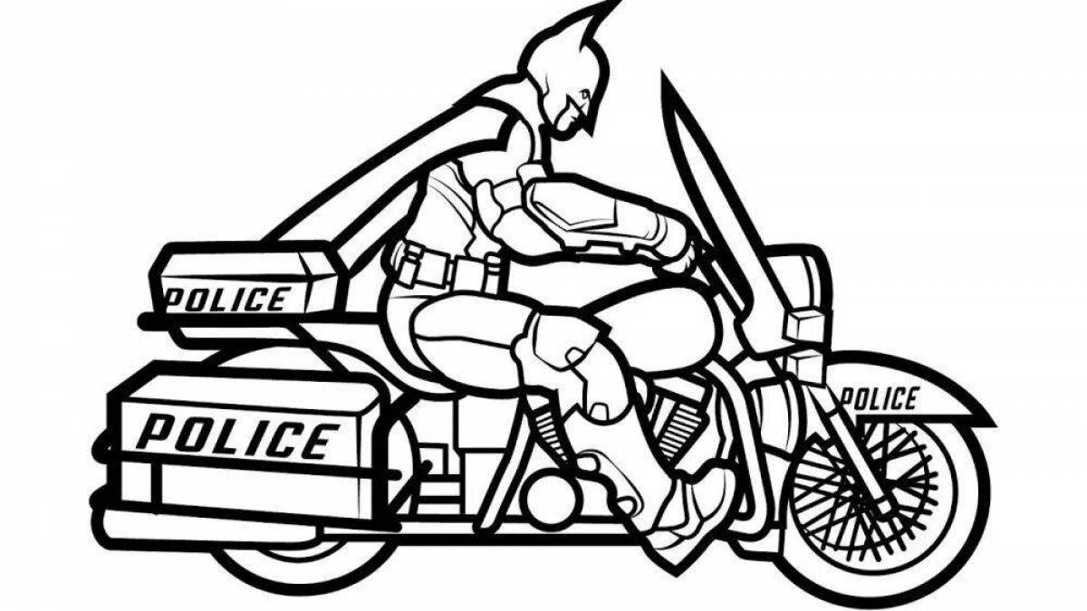 Яркая страница раскраски мотоциклетной полиции