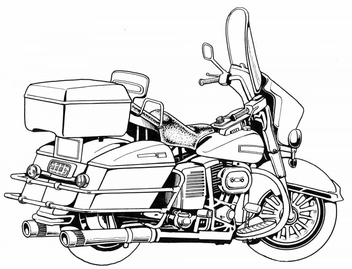 Замысловатая страница раскраски полицейского мотоцикла