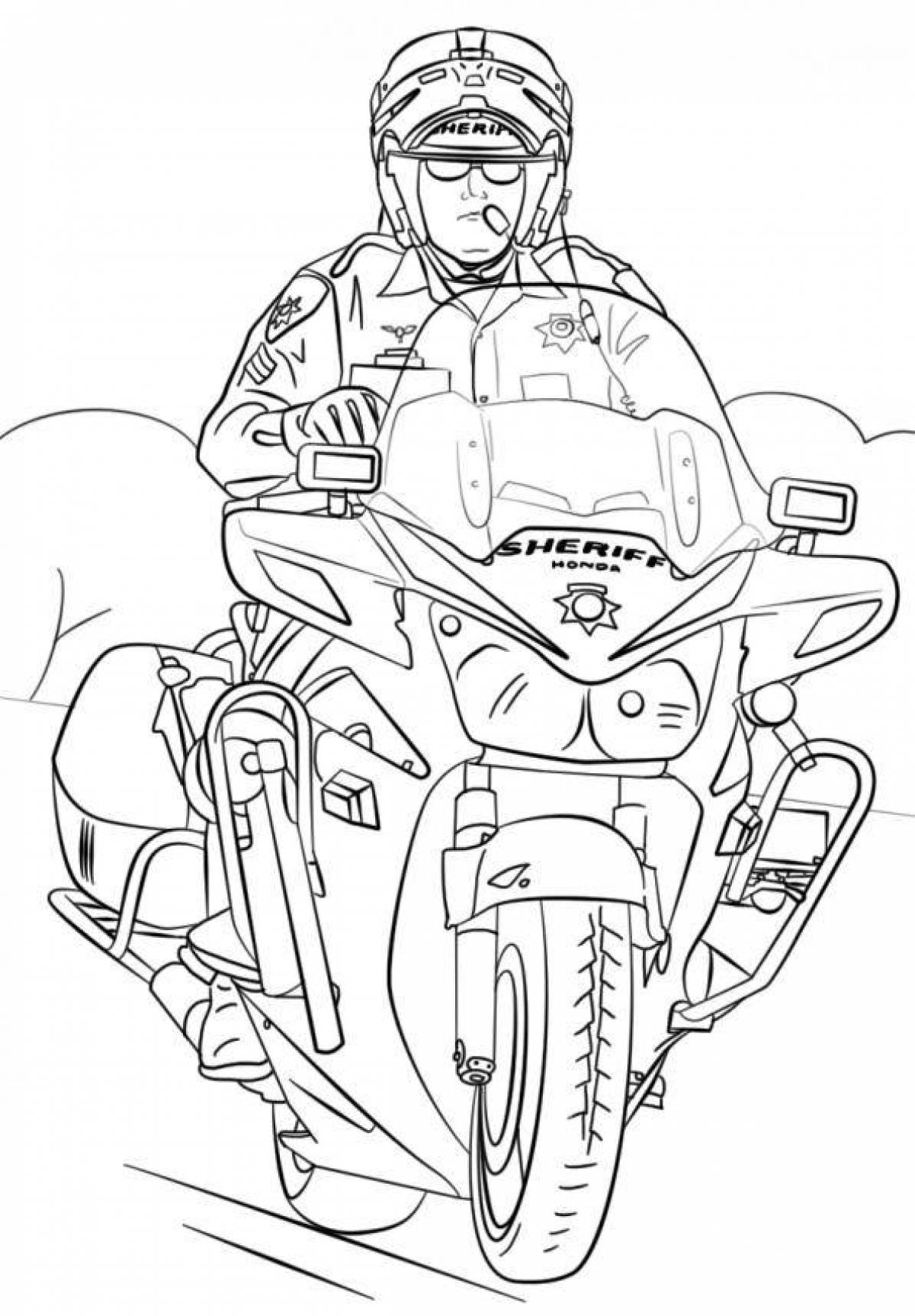 Заманчивая страница раскраски мотоциклетной полиции