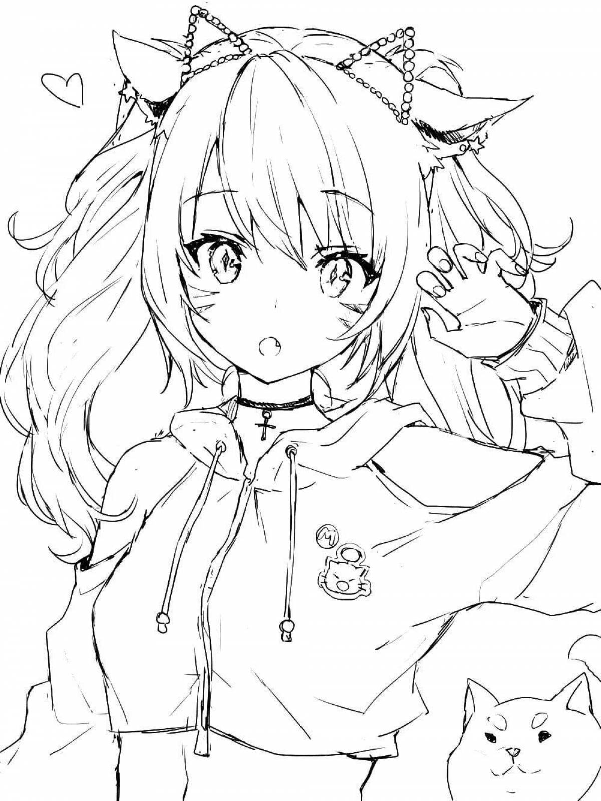 Radiant coloring page anime girls with ears