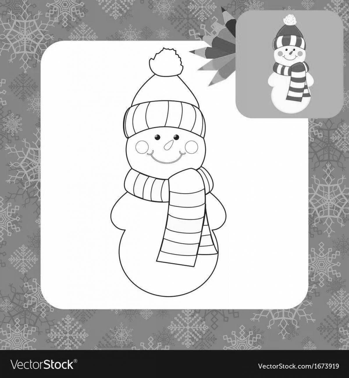 Обрадованные снеговики в пушистых шапках и шарфах