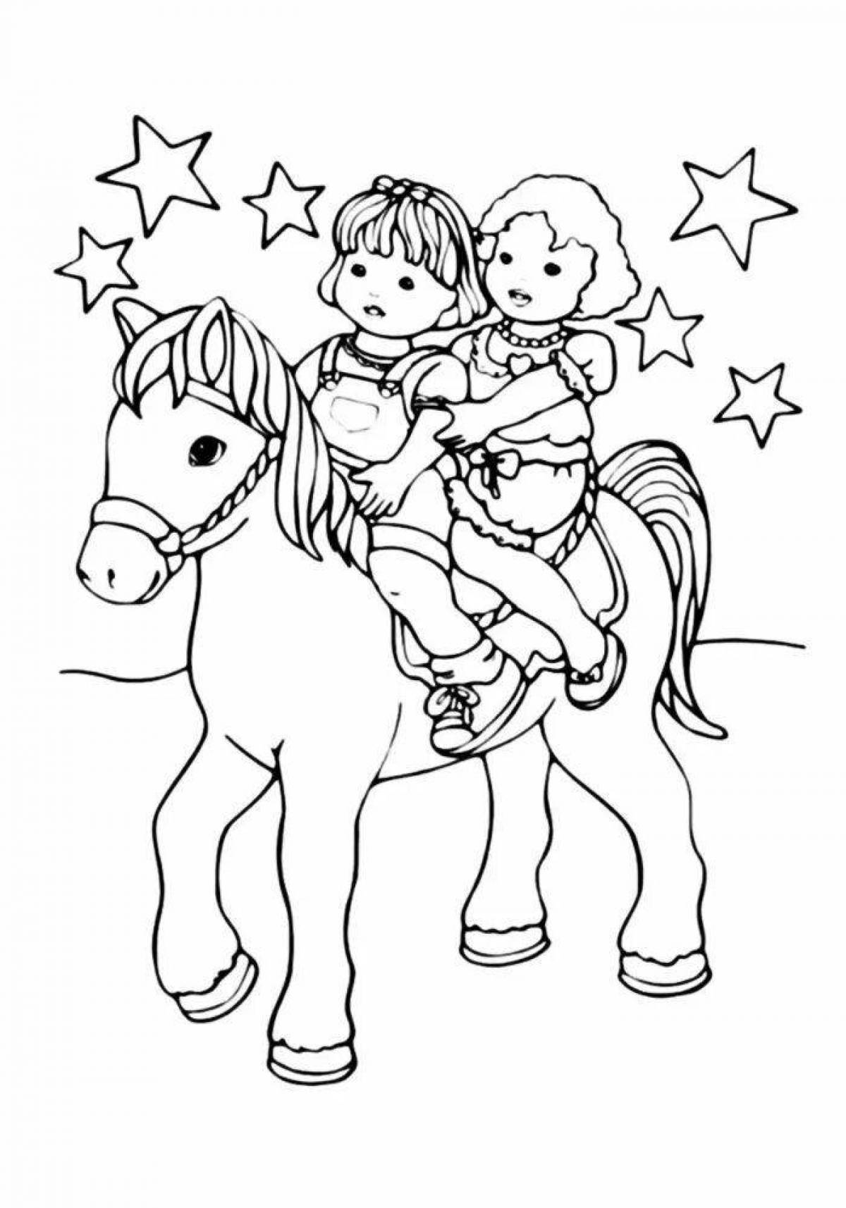Radiant coloring page horse girls