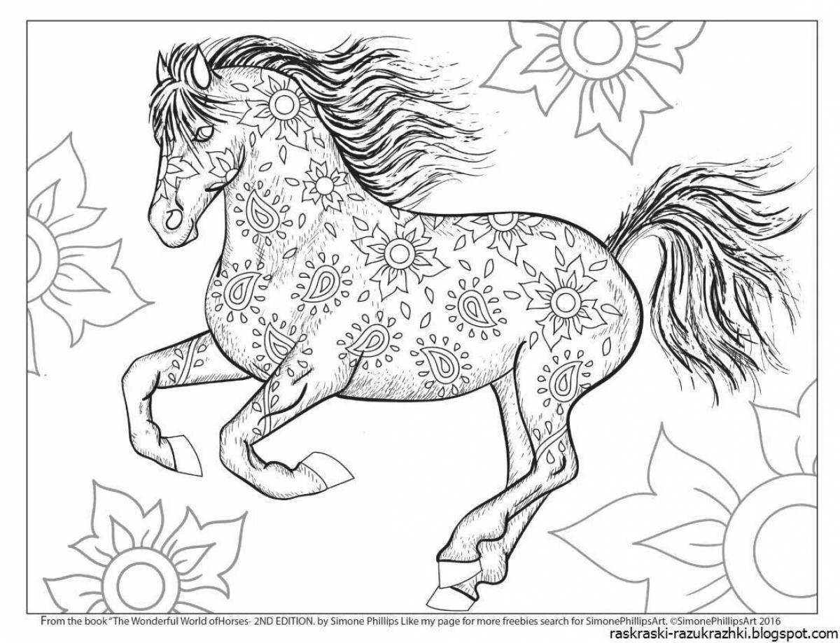 Яркая раскраска лошади для девочек