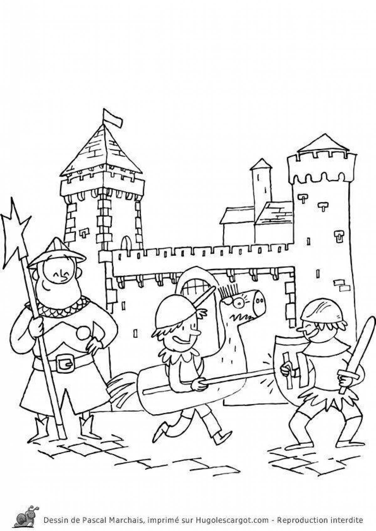 Раскраска ослепительный рыцарский замок