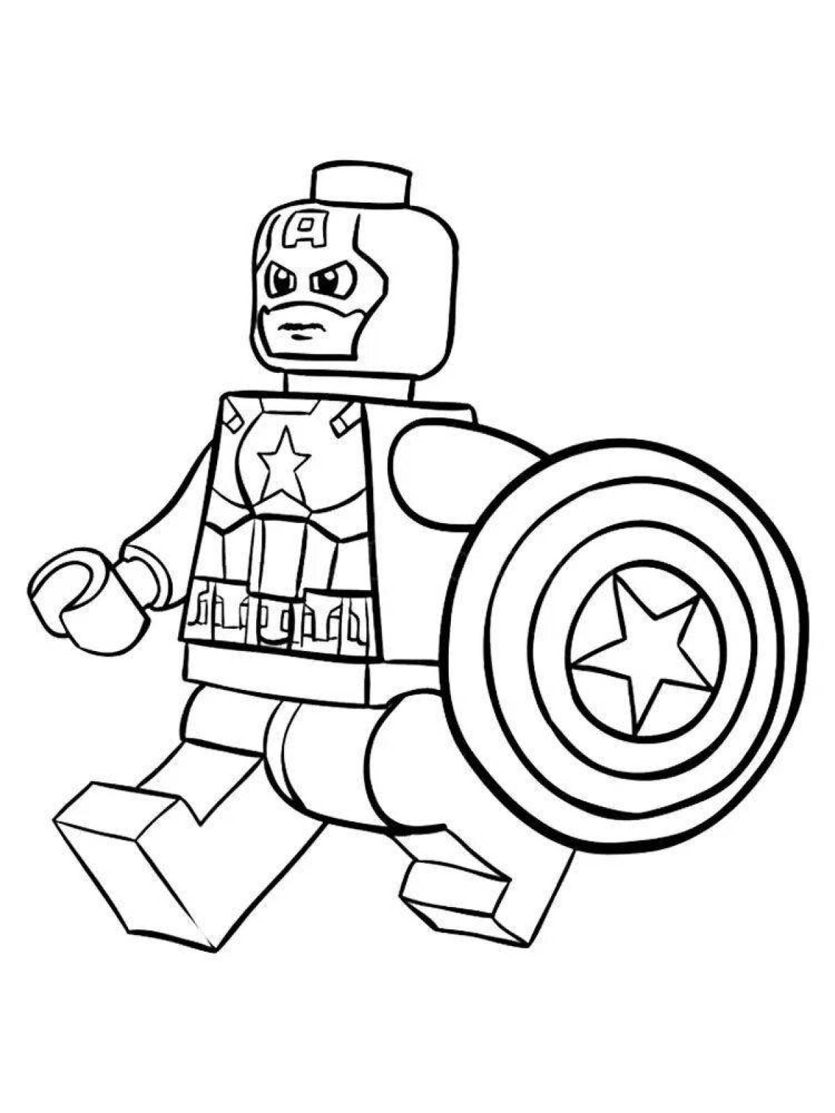Яркая страница раскраски lego captain america
