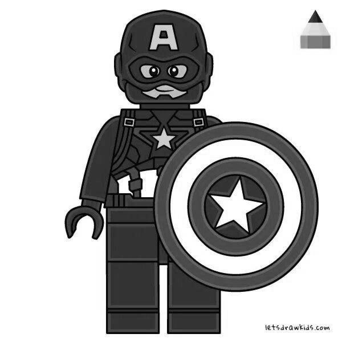 Игривая страница раскраски lego captain america