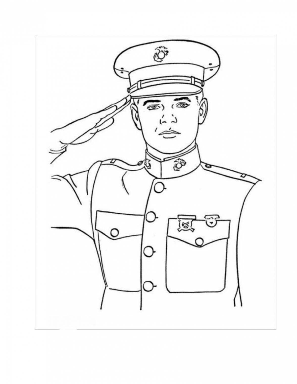Интенсивная страница раскраски лица солдата