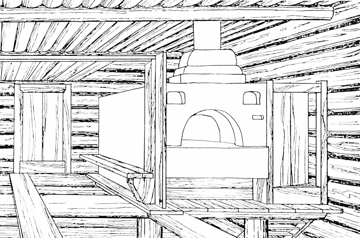Рисунок русской избы внутри