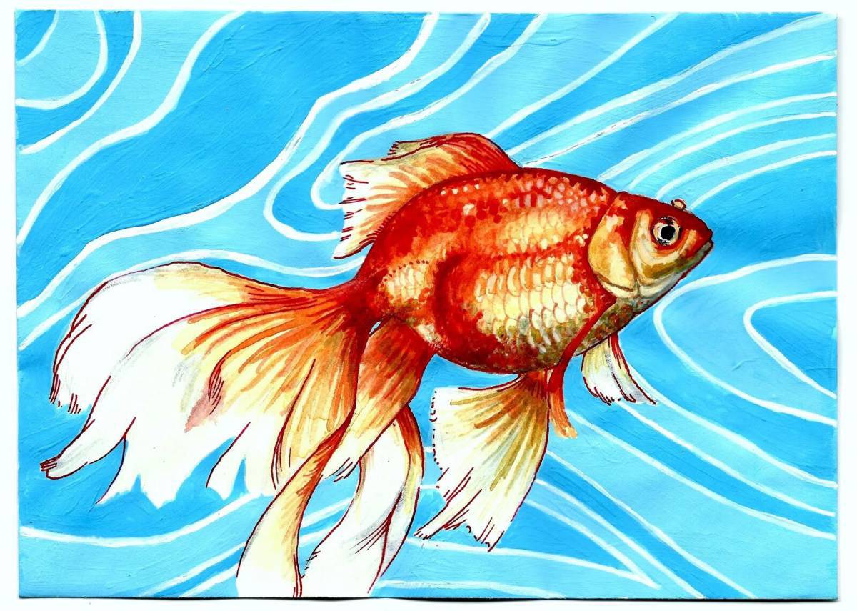 Рисунок золотая рыбка #15