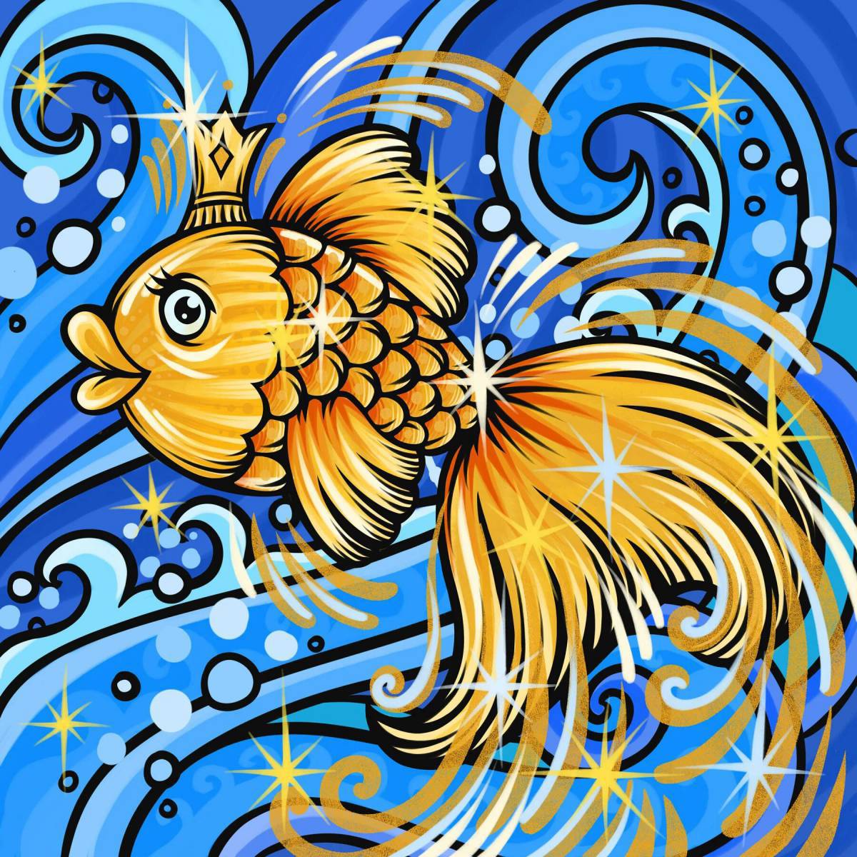 Рисунок золотая рыбка #16