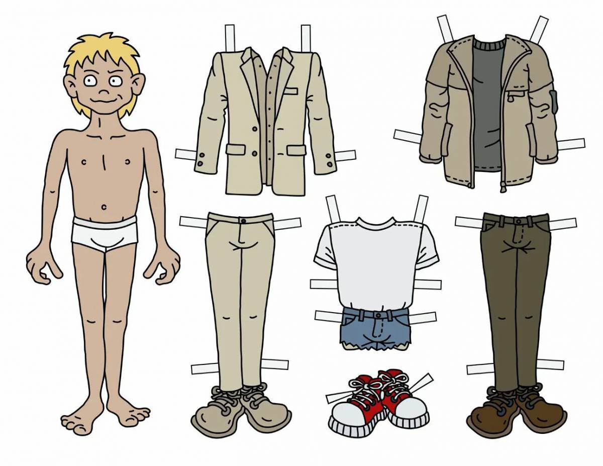 Бумажная кукла мальчик с одеждой для вырезания #38