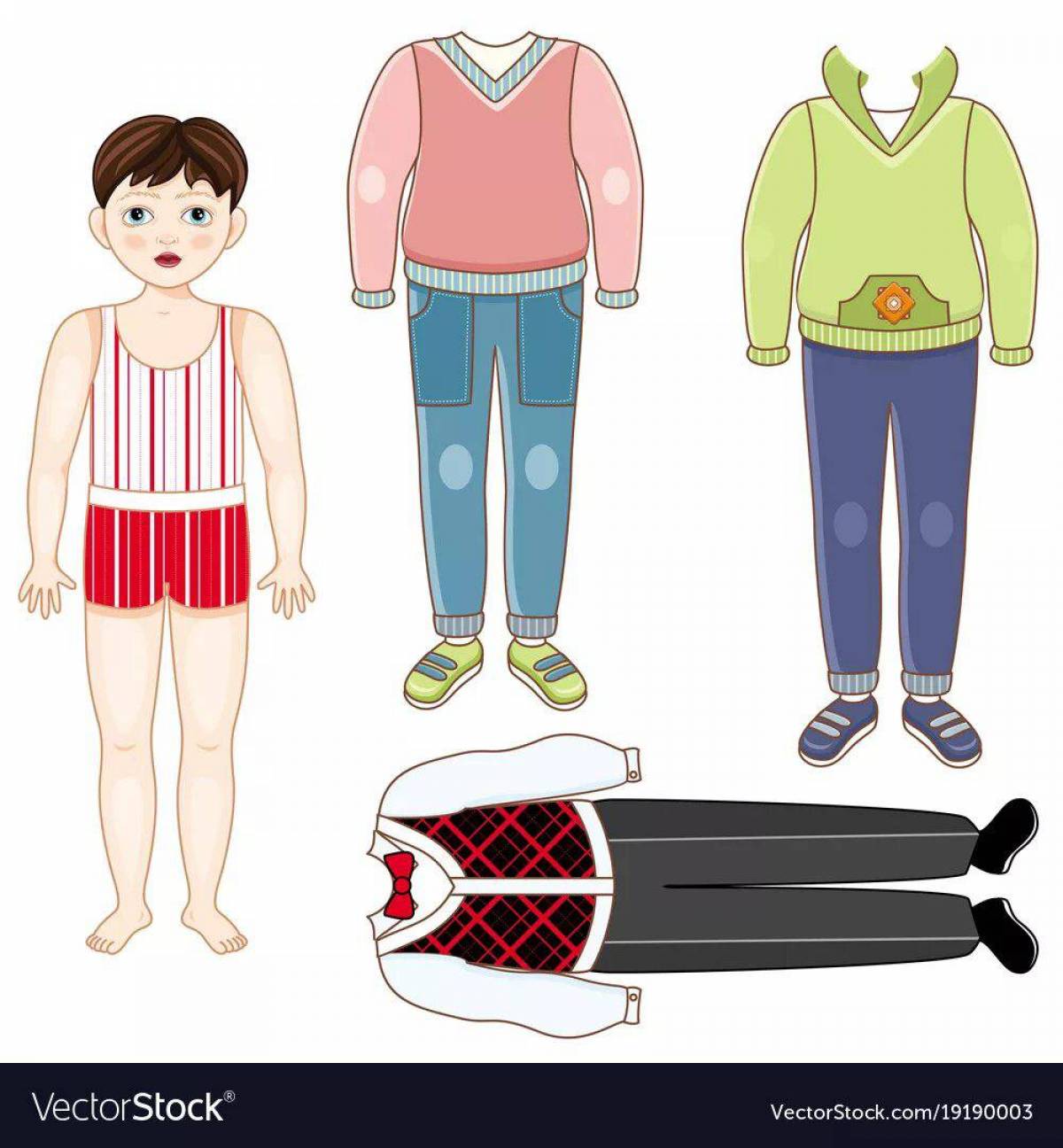 Бумажная кукла мальчик с одеждой для вырезания #39