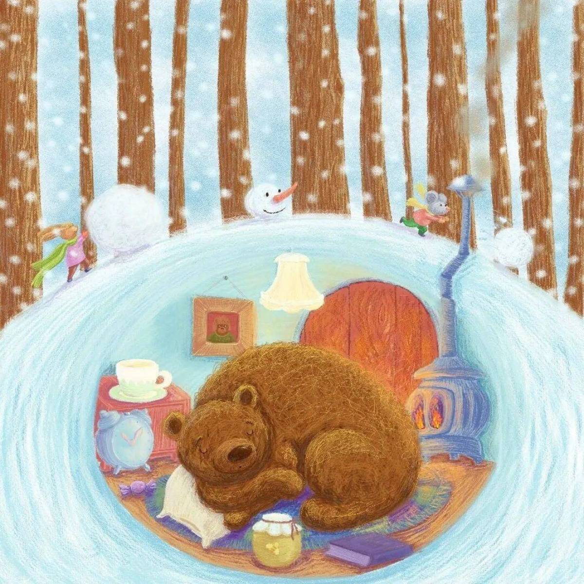 Медведь в берлоге зимой для детей #19