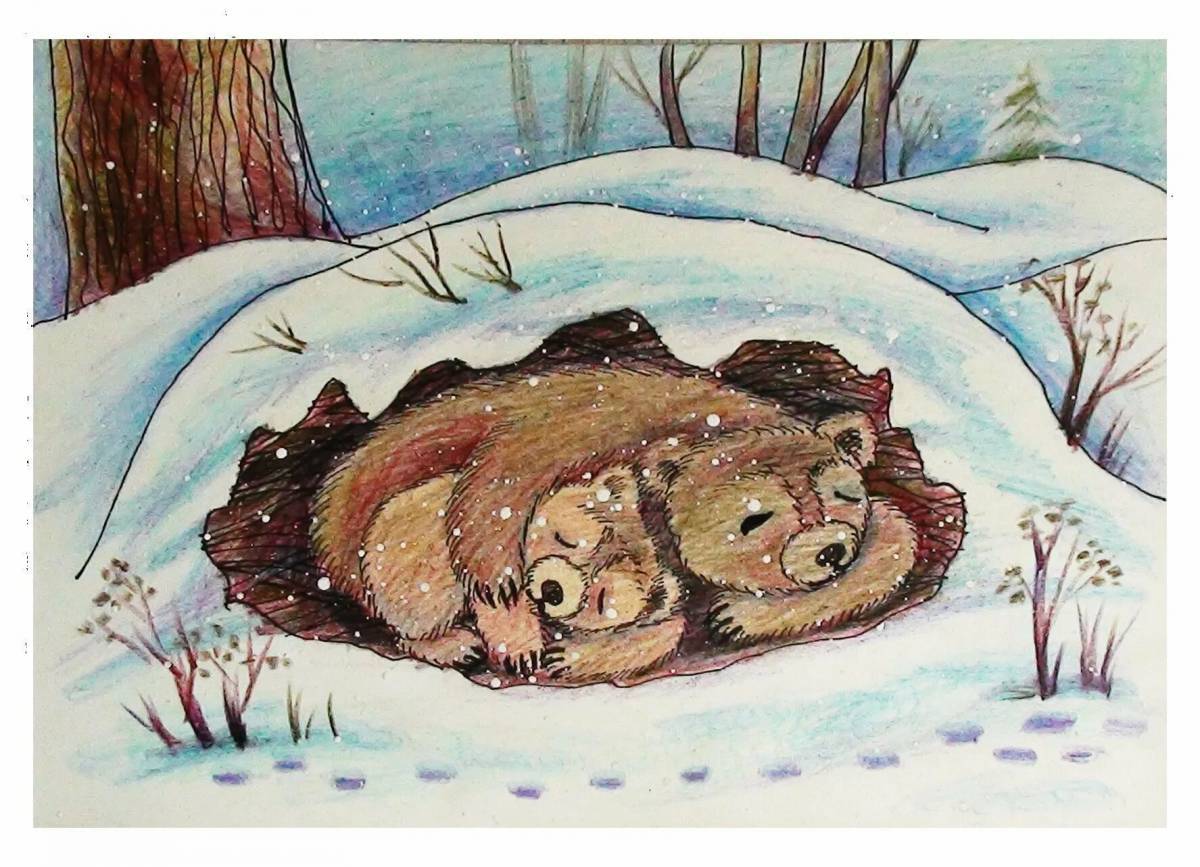 Медведь в берлоге зимой для детей #37