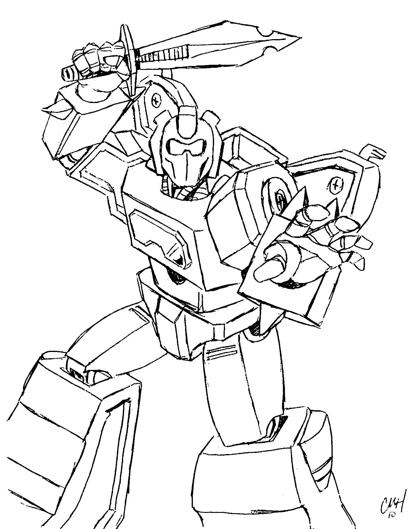 Photo Coloring page robot with a sword