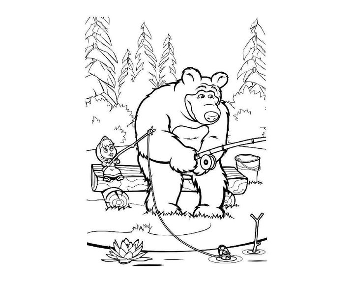 Фото Маша и медведь на рыбалке