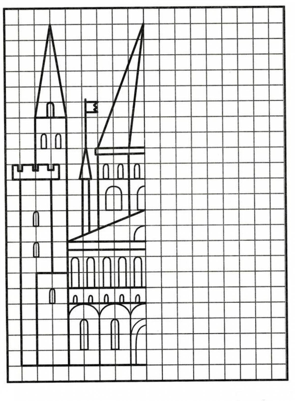 Нарисуй симметрично. Симметричное рисование по клеткам. Зеркальное рисование по клеточкам. Замок по клеточкам в тетради. Симметричное рисование по клеточкам для дошкольников.