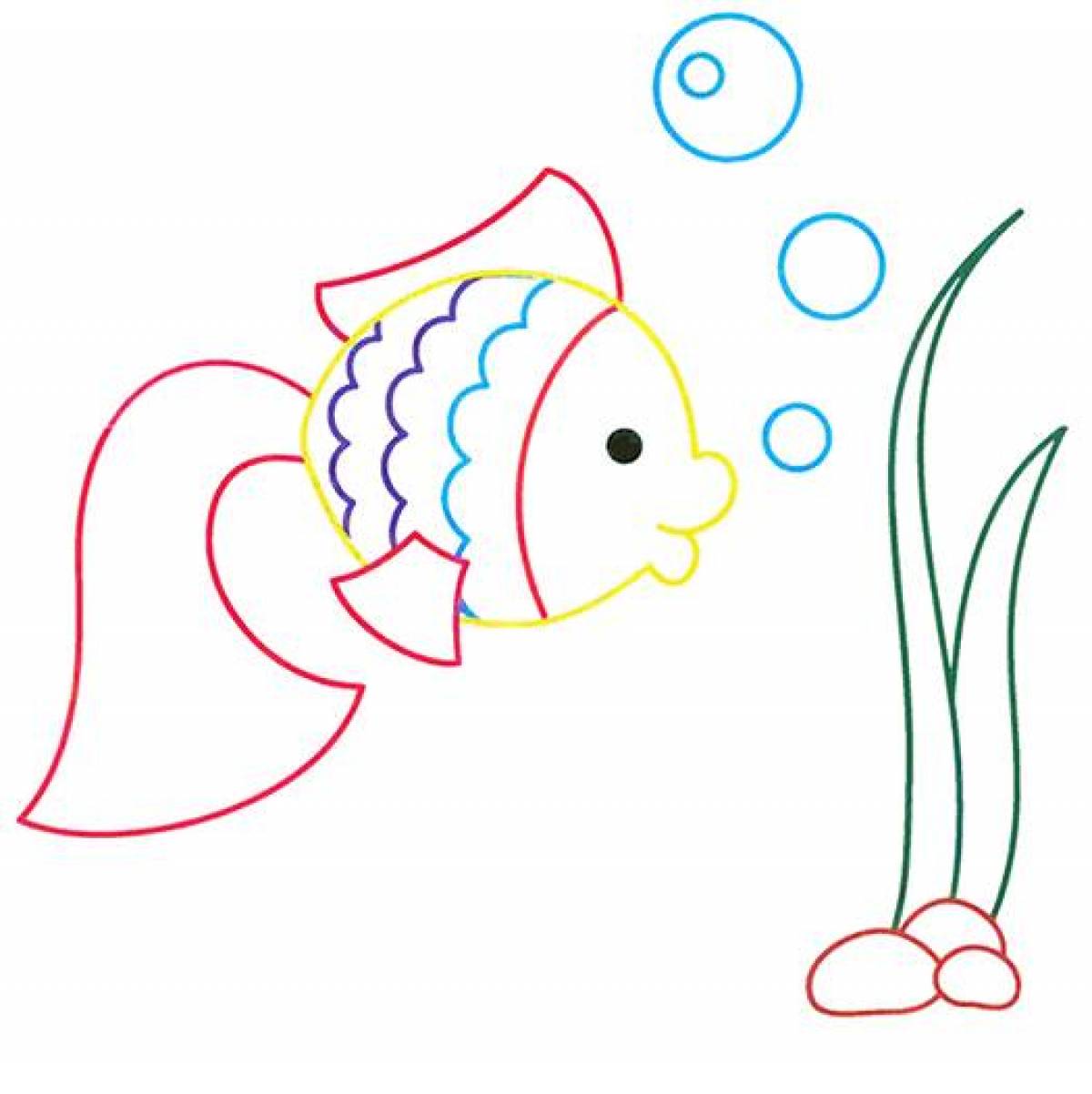 Рыба раскраска с цветным контуром